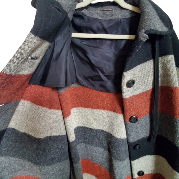 Vintage 1960's Bickler Gray and Rust Wool Blanket Cape Coat Made in England - Picture 11 of 17
